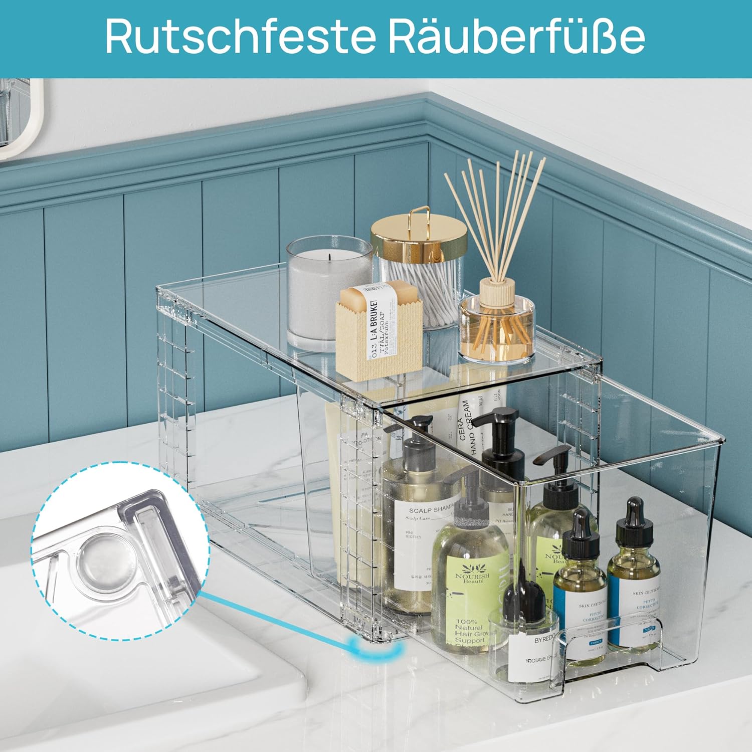 Detalle de Vtopmart 3er-Set Stapelbare Klare Aufbewahrungs-Schubladen mit Griffen – Transparente Acryl-Boxen für Küche, Bad, Schrank & Unterm Waschbecken
