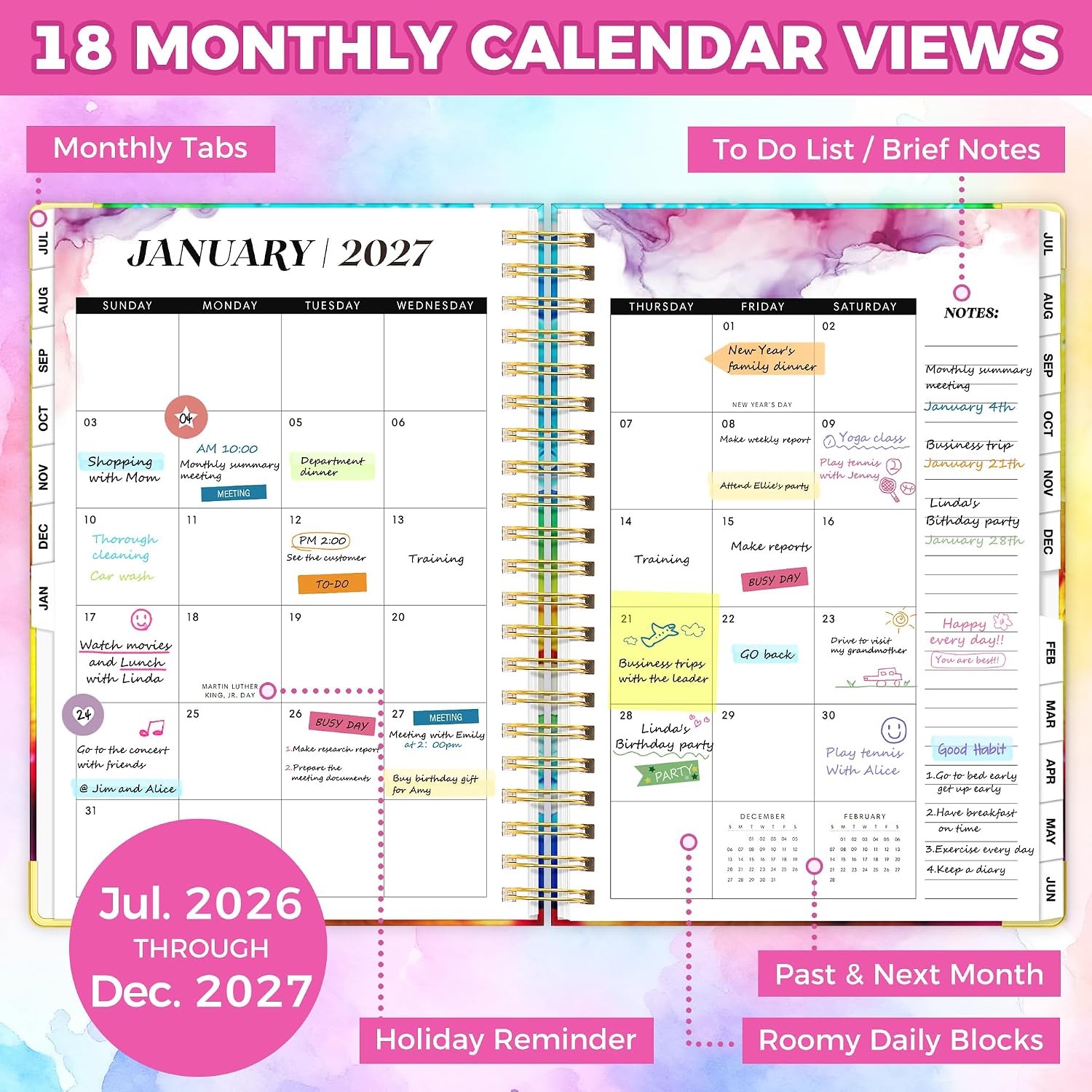 Detalle 2 de montcool 2026-2027 Academic Planner, 18-Month Hardcover Calendar with Tabs