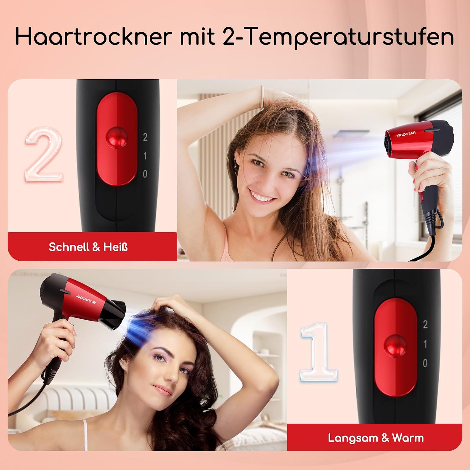 Thumbnail 2 de Aigostar Reisefön Klappbar 1500W Rot