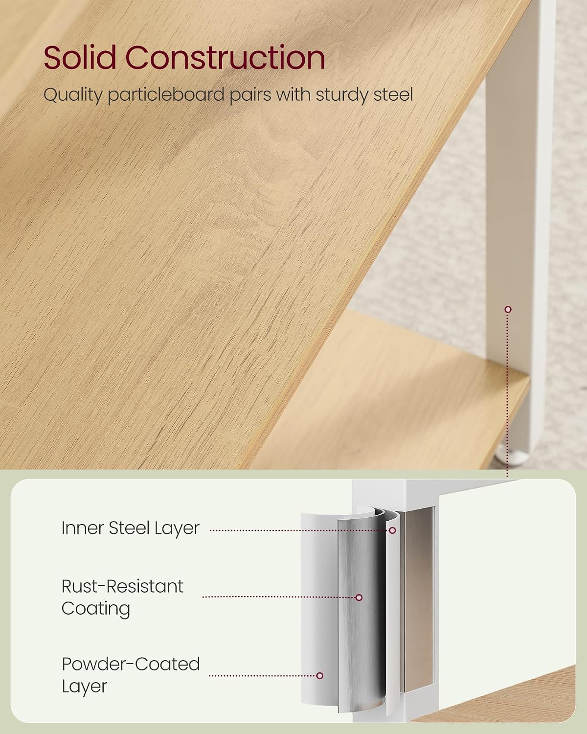 Detalle 2 de VASAGLE BARNET LLS107YA01 14-Shelf Bookcase, Steel Frame, Golden Oak and White