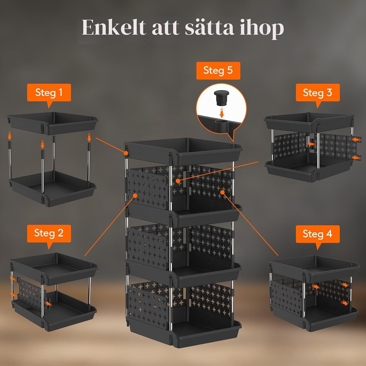 Detalle 1 de Lifewit 23005 stapelbara förvaringskärl i fyra nivåer, 35 × 30 × 72 cm