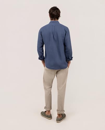Detalle de El Ganso Camisa Lino Garment Dyed Button Down Marino