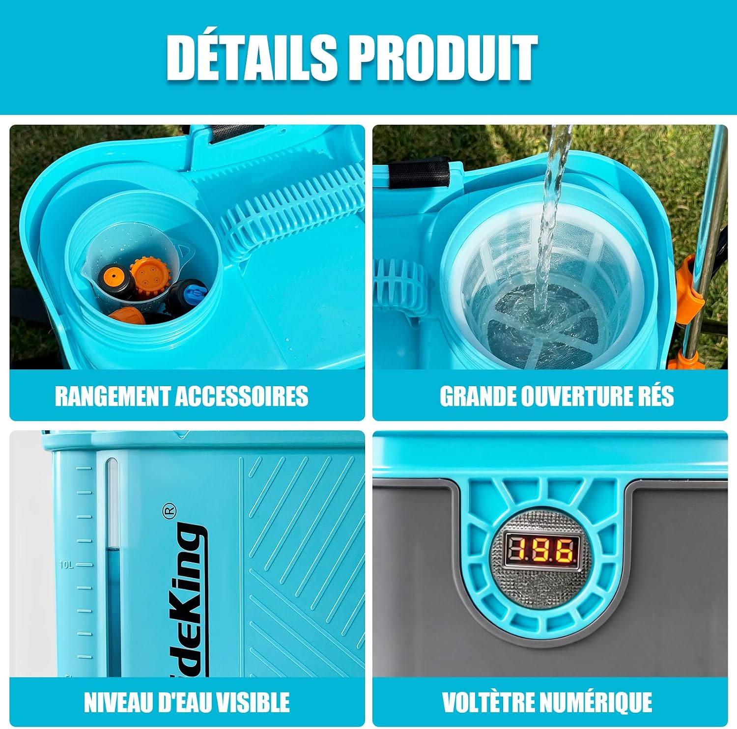 Detalle de SideKing Pulvérisateur à Dos 16L — Électrique, compatible Makita 18V, 7 Bar, Lance Télescopique