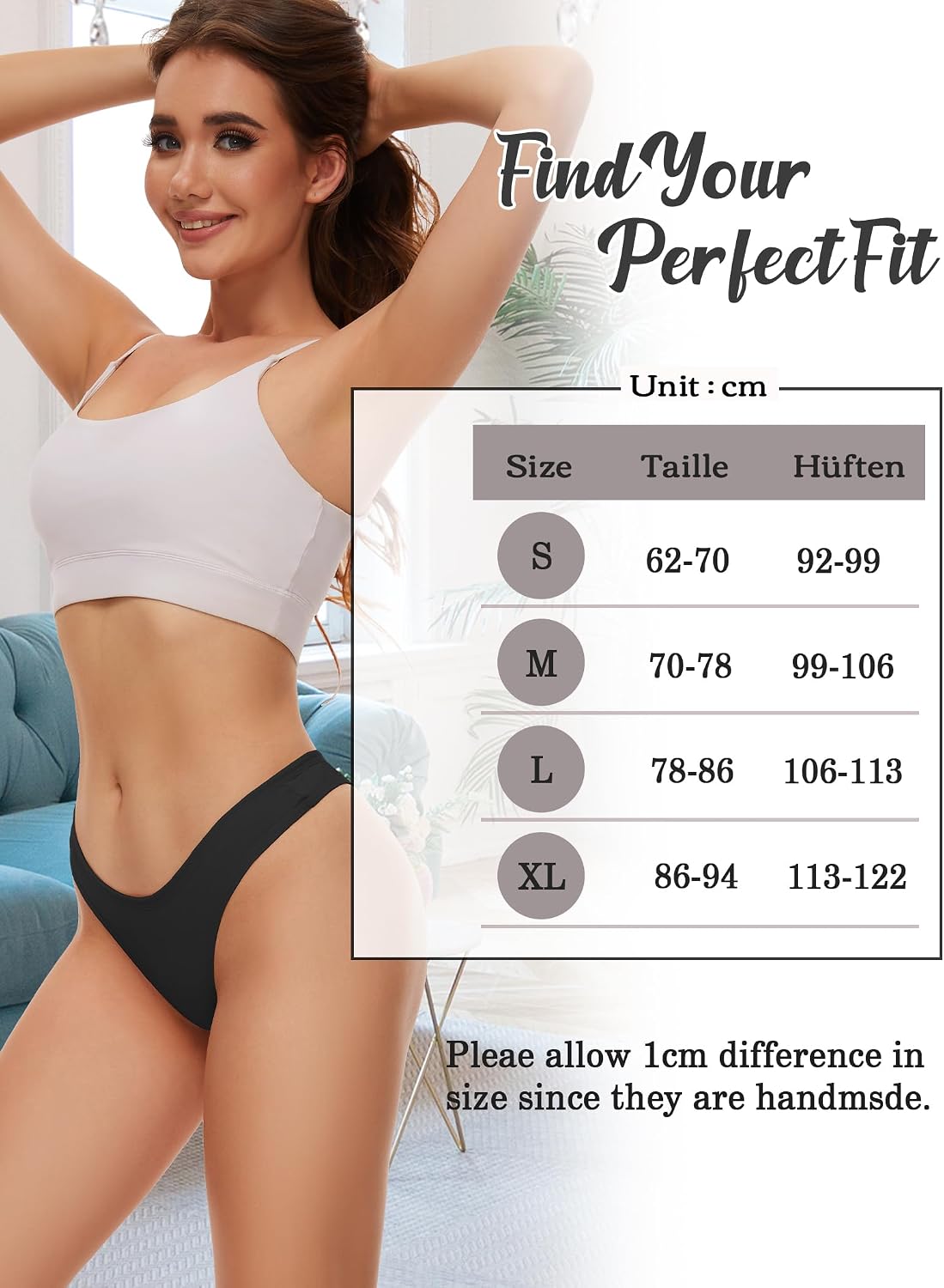 Detalle de Evolyline Baumwolle Tanga Damen String-Set (95% Baumwolle, 5% Elasthan) – atmungsaktiv & bequem