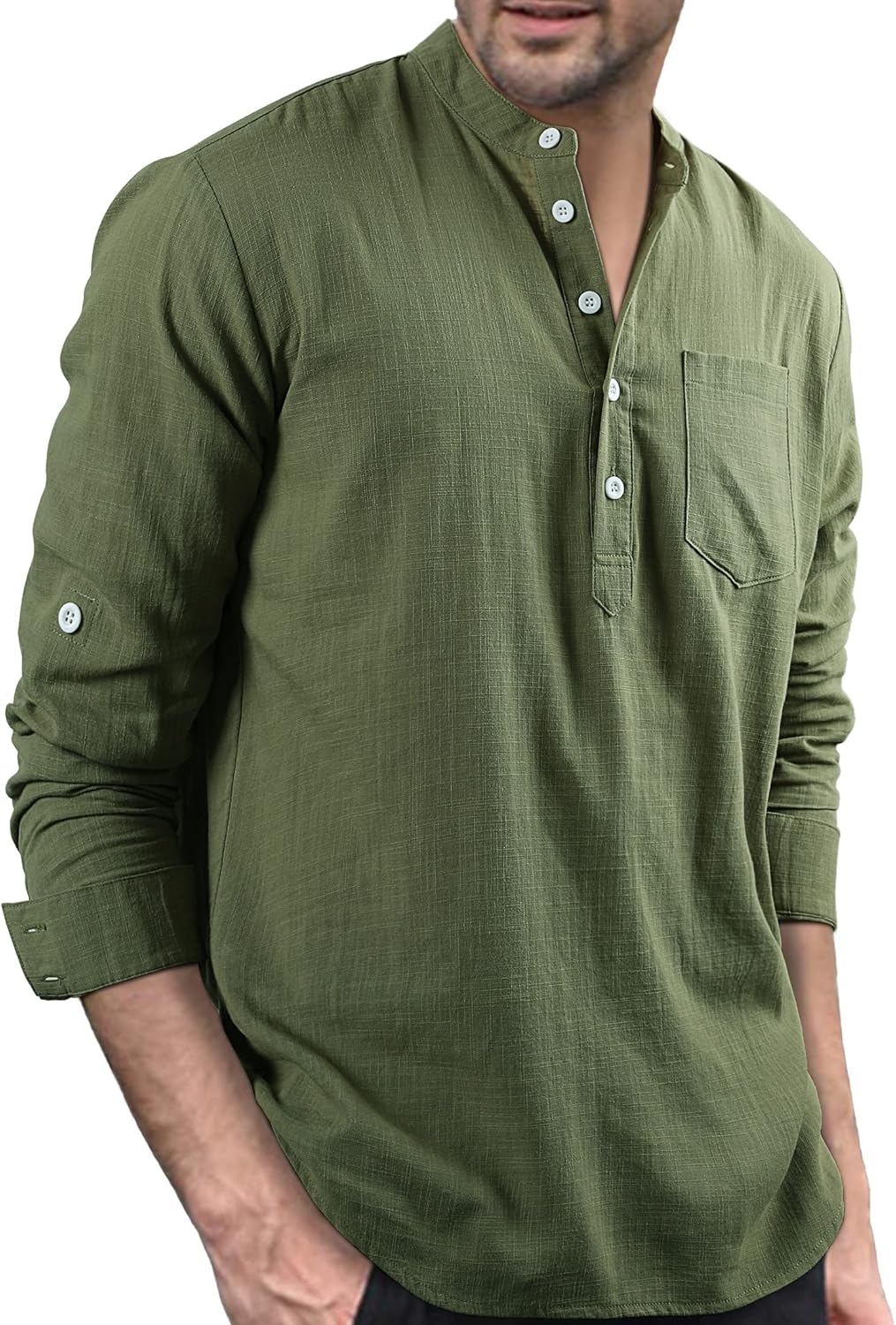 Thumbnail 1 de Enlision Herren Baumwolle-Leinenhemd (Langarm, Regular Fit) – Sommerhemd mit Henley-Kragen