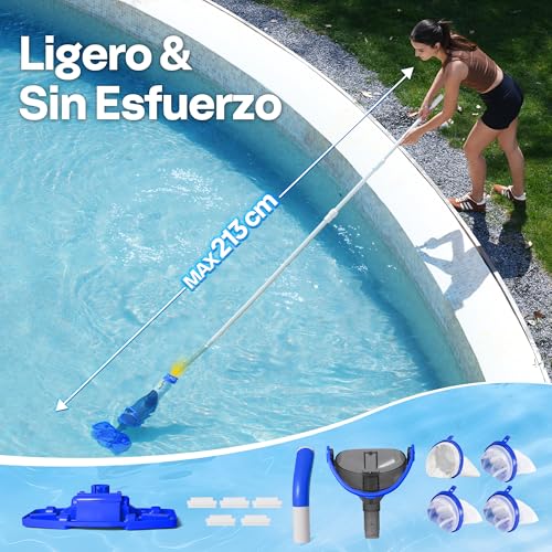 Detalle de VIVOHOME limpiafondos de piscina inalámbrico 70 LPM con pértiga telescópica 213 cm