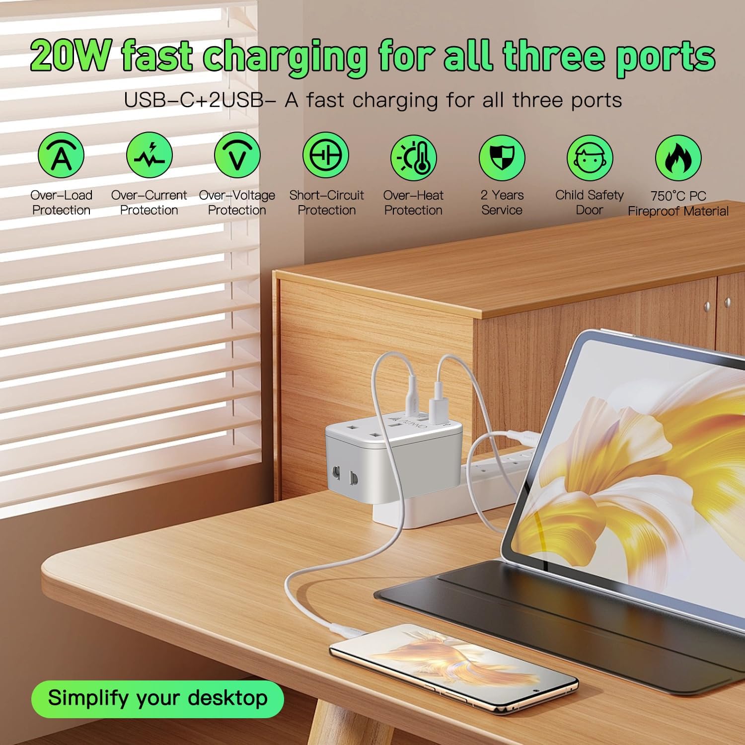 Thumbnail 6 de AUNNO UK to European Plug Adapter PD 20W, 2 USB ⚡