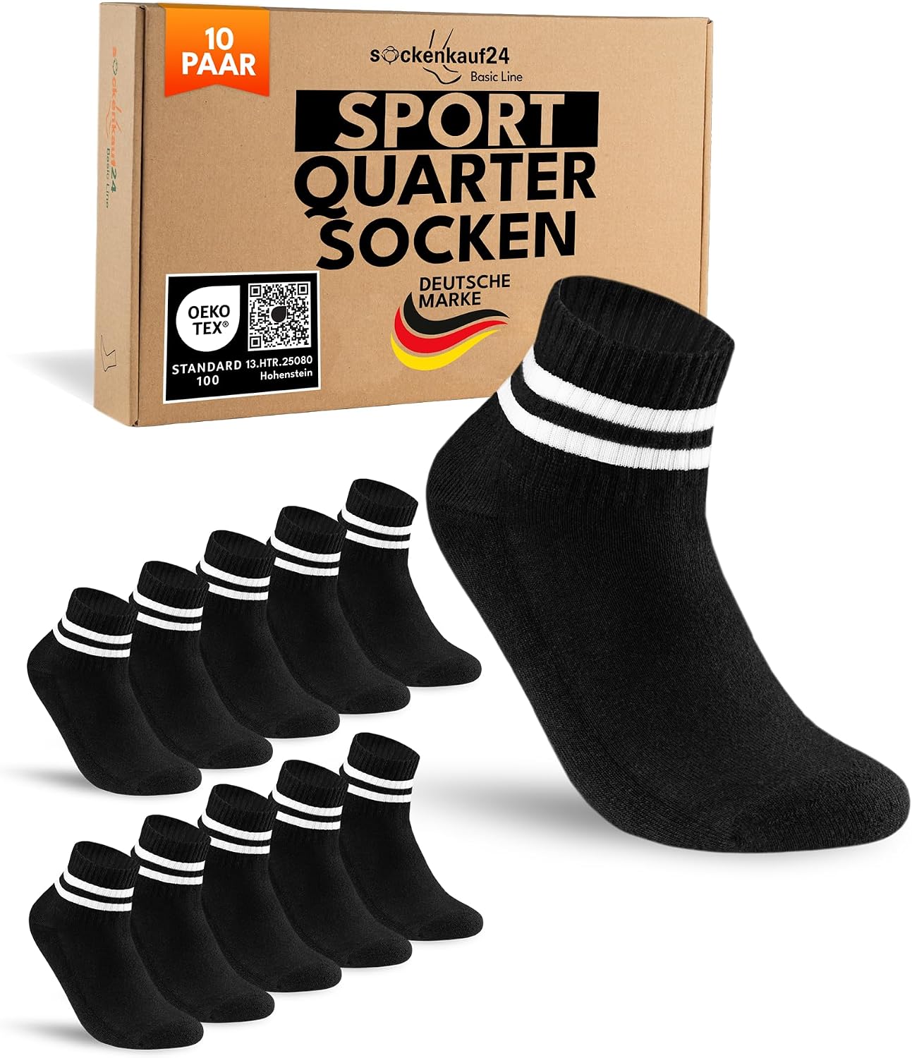 Detalle de sockenkauf24 10 Paar kurze Sportsocken Quarter – atmungsaktiv, dämpfend und langlebig