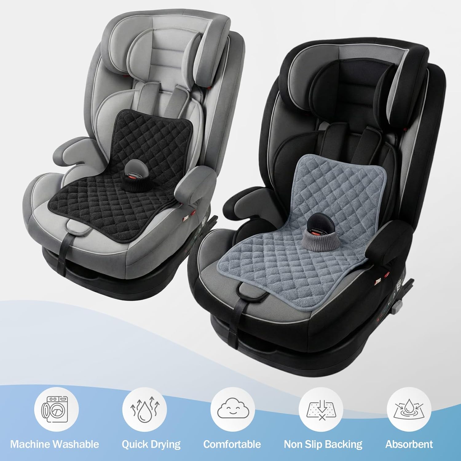 Thumbnail 5 de 2PCS Potty Training Car Seat Protector with waterproof non-slip liner (Black & Gray) – reusable machine-wash pads