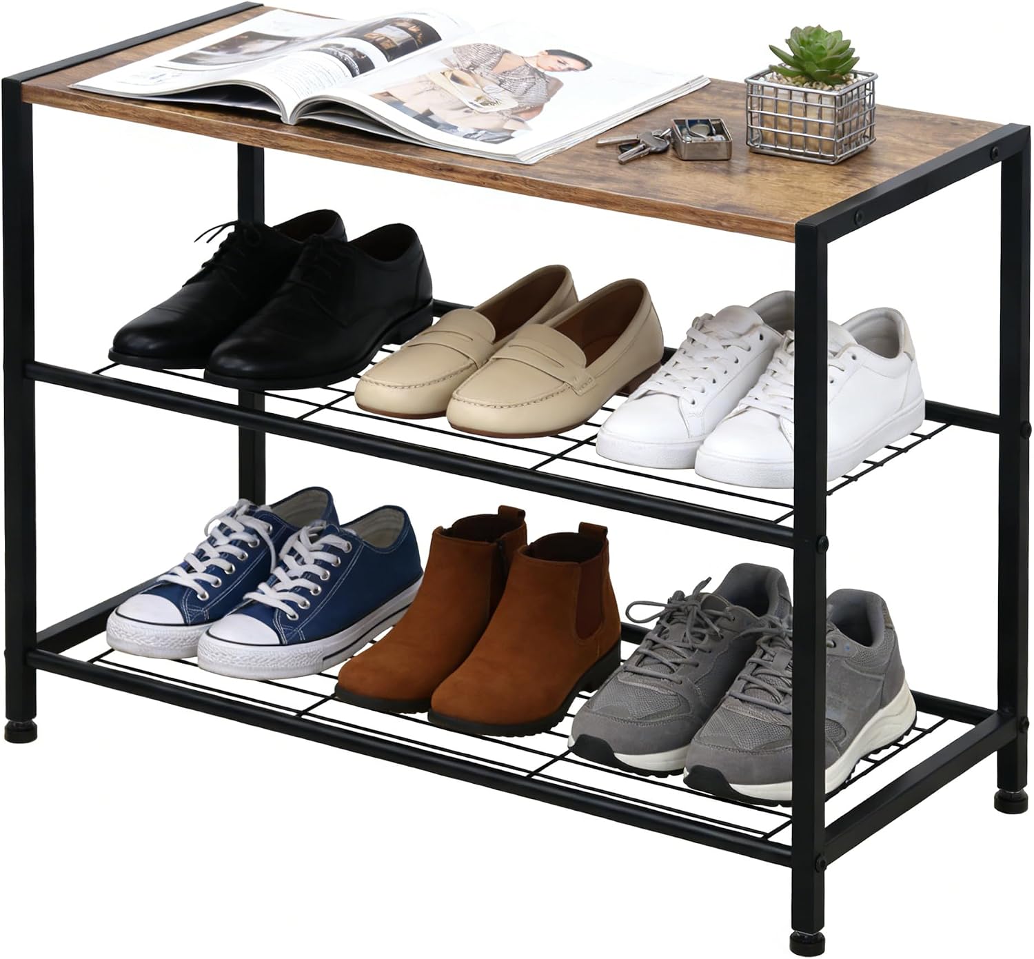 Thumbnail 6 de ZOESTORAGE Schuhregal 5 Ebenen mit Sitzgelegenheit – robustes Metallregal mit rustikalbrauner Sitzfläche, 60 × 30 × 85 cm