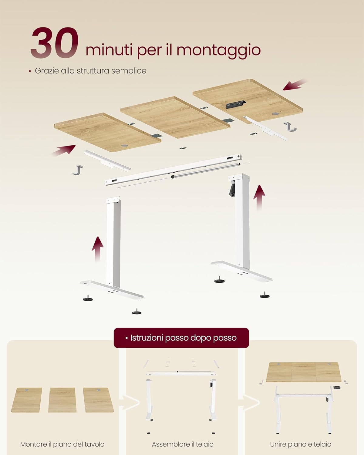 Thumbnail 6 de VASAGLE Scrivania Regolabile in Altezza Elettrica LSD312YA03 – 120 x 60 cm in Rovere Dorato