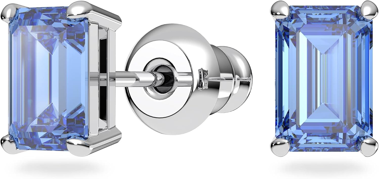 Detalle de Swarovski Una Kollektion Set – Rhodiniert, blaue Kristalle, 38 cm Halskette + 1 cm Ohrringe