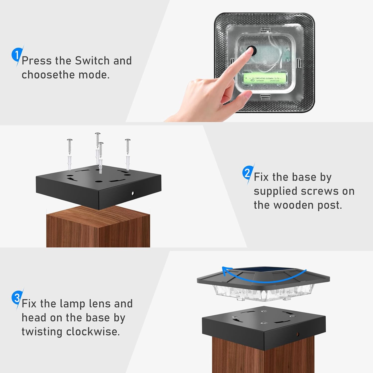 Thumbnail 6 de Peasur a922e4ab-cd89-4434-afe2-375756e4caec Solar Post Cap Lights, 3 Modes, Black 2-Pack