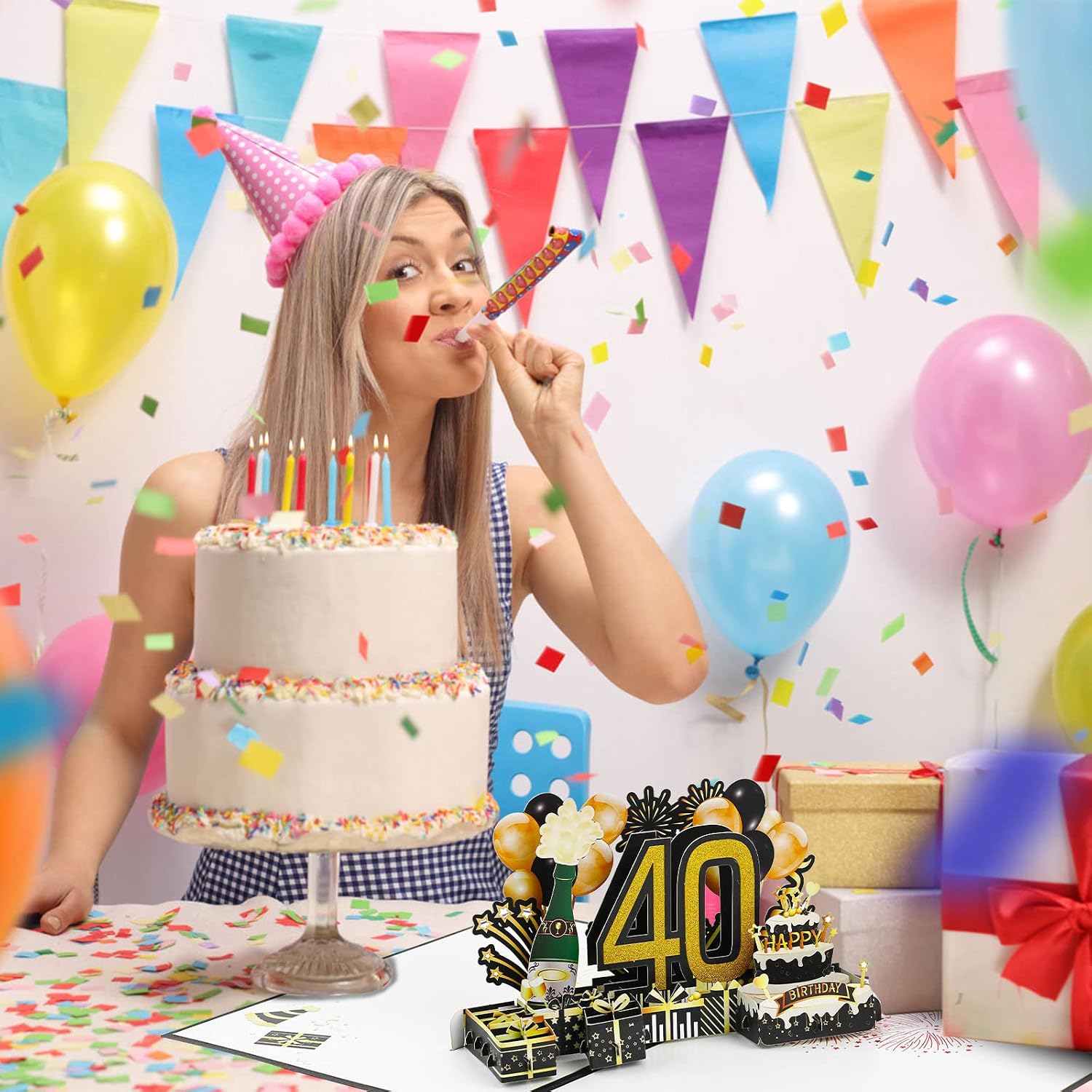 Detalle de Joyoldelf Biglietto di Auguri di Compleanno 40° 3D Pop-Up con Busta – Regalo dallo stile unico