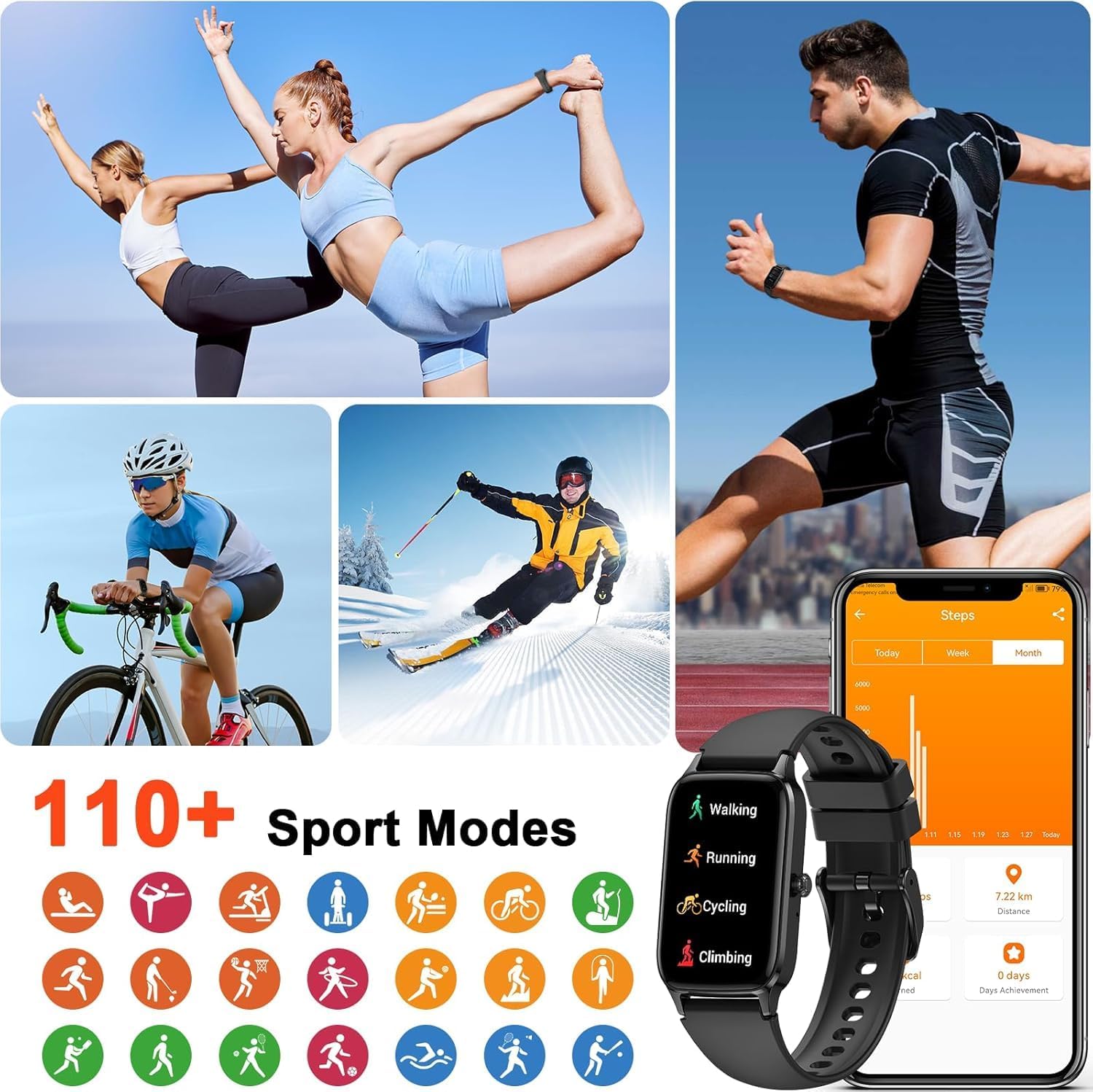 Thumbnail 3 de Bracelet Connecté 1,57" – Montre GPS/Santé IP68, Podomètre et Cardiofréquencemètre pour Android et iOS