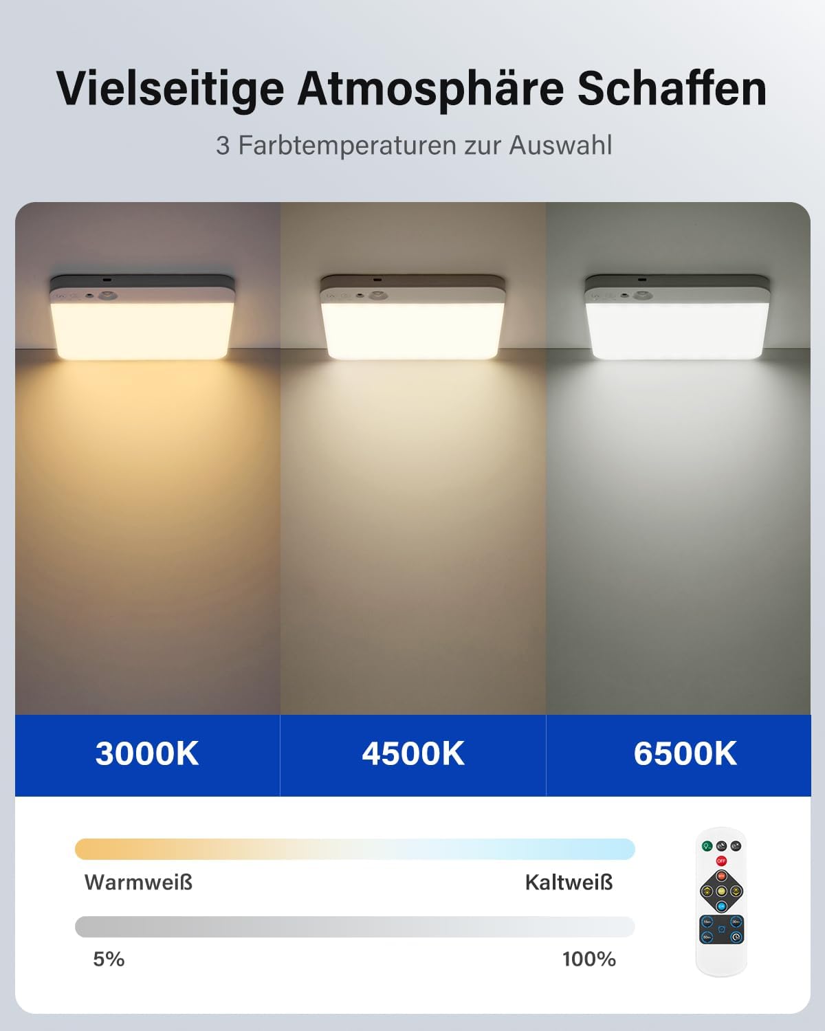 Thumbnail 3 de Leselux Akku-Deckenleuchte mit Bewegungsmelder, Fernbedienung & 3 Farbtemperaturen (kabellos, 20 cm)