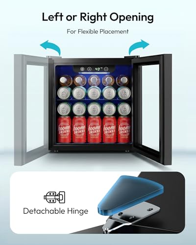 Detalle 2 de EUHOMY Drinks Fridge: Glass-Door Beer and Wine Cooler 55 Cans, 36L, 4–16°C