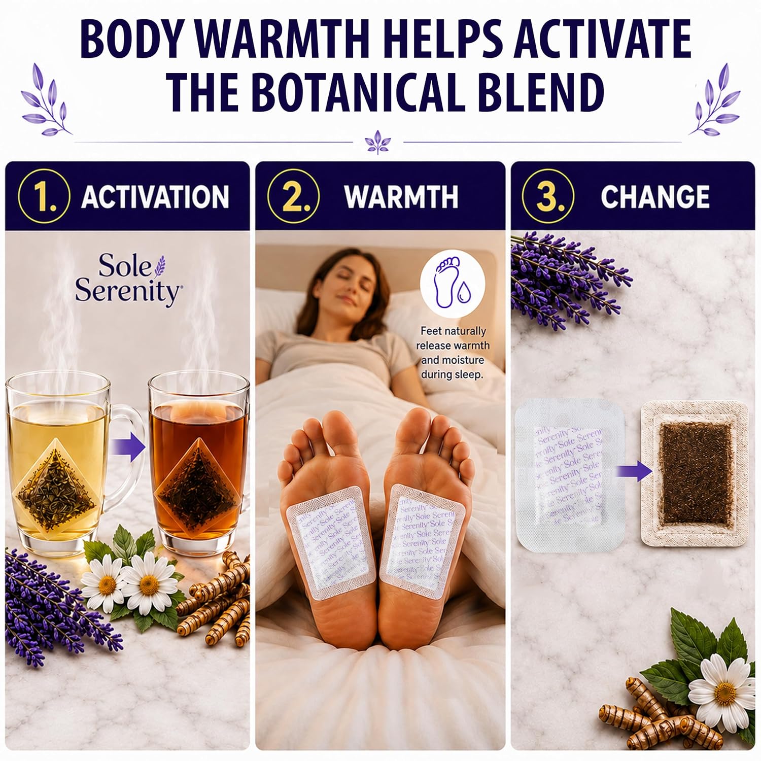 Detalle de Sole Serenity Good Night Foot Pads – Traditional Herbal Blend, No Prep, Overnight Comfort