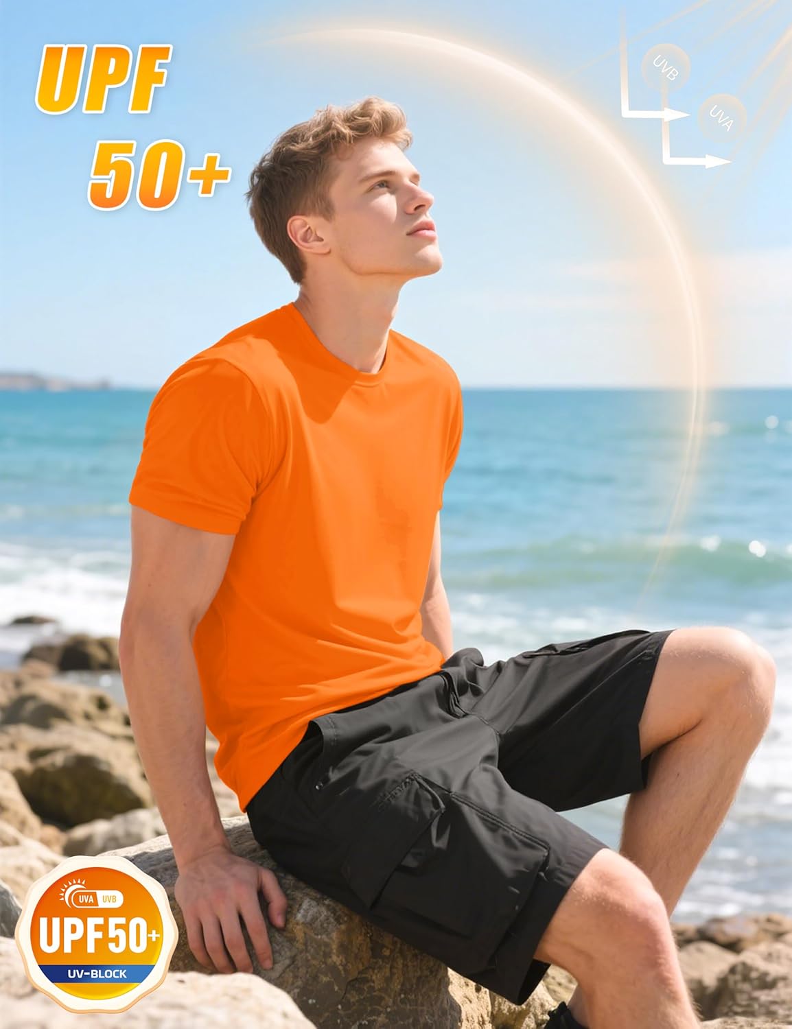 Detalle de KEFITEVD UV Shirt Herren Sportshirt Kurzarm – schnelltrocknend und atmungsaktiv mit UPF 50+