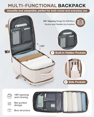 Thumbnail 2 de HPLQQ Mochila de cabina 40x30x20 cm para Ryanair (40x30x20, 24 L) impermeable beige con compartimento para zapatos