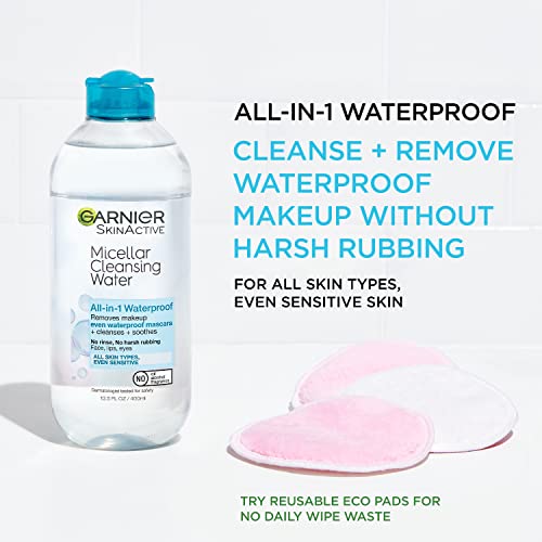 Detalle de Garnier Micellar Water for Waterproof Makeup – Hydrating Cleanser & Remover for Sensitive Skin (400 mL)