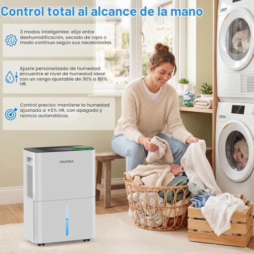 Detalle de SHANNA Deshumidificador 15L para Hogar — 40 m², con Apagado Automático y Garantía de 10 Años