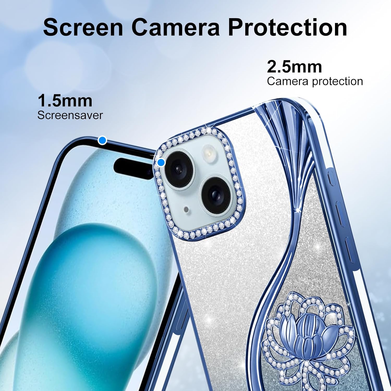 Thumbnail 4 de LEVIOSA Case for iPhone 15 Floral Case with Glitter – Slim TPU, Shockproof & Anti-Yellowing