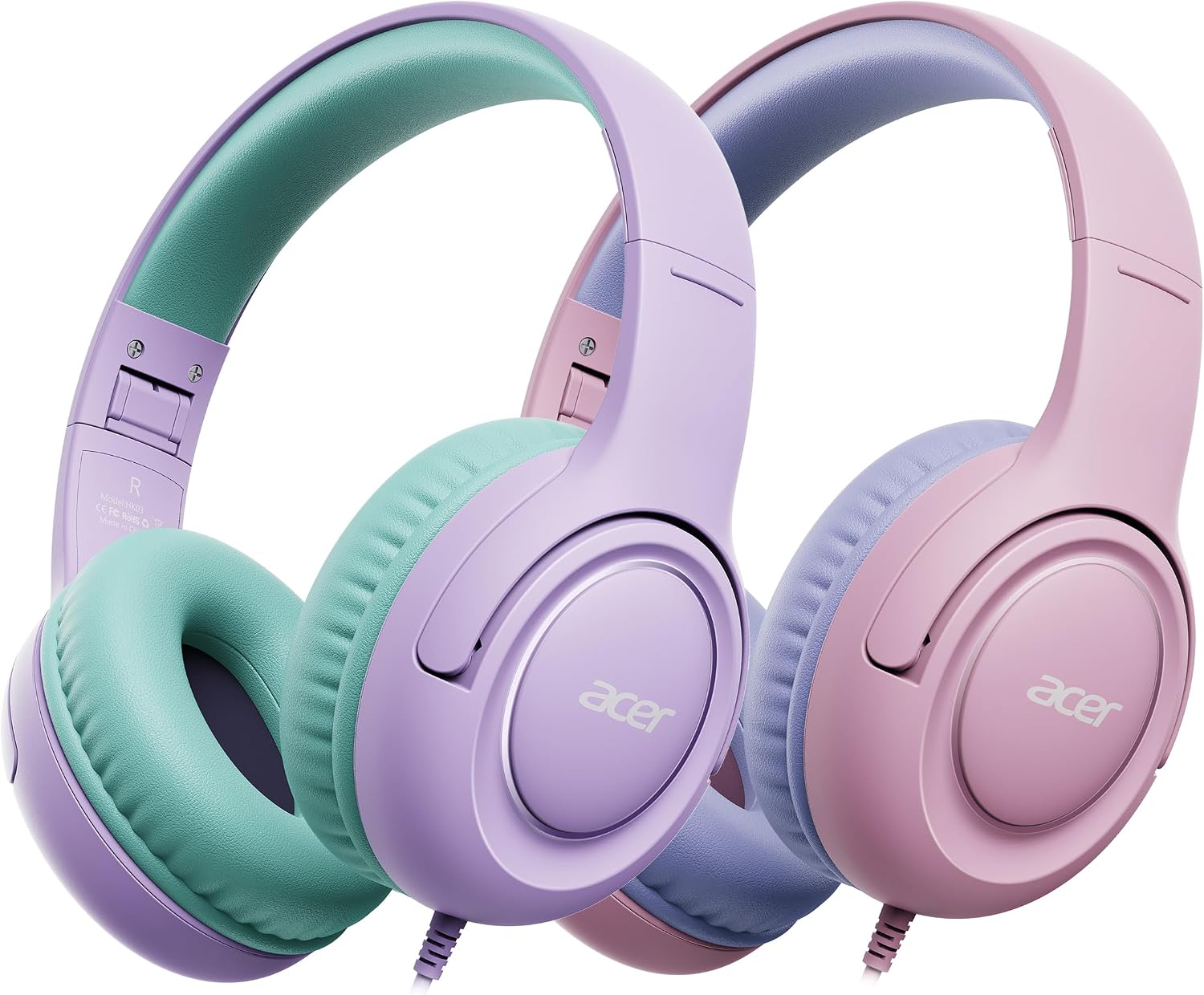 Detalle de Acer HK03-2P Kids’ Headphones, 2-Pack, Foldable Over-Ear, 3.5 mm