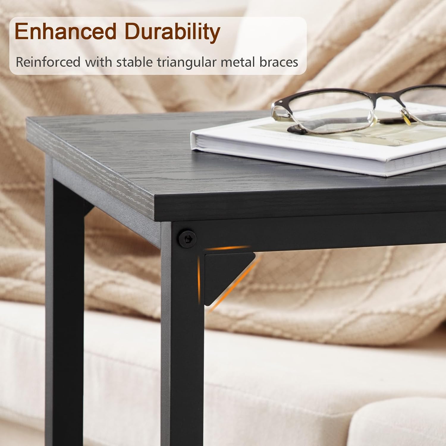 Thumbnail 6 de AMHANCIBLE EHET02CBK C-Shaped Side Tables, Set of 2, Black Metal Frame