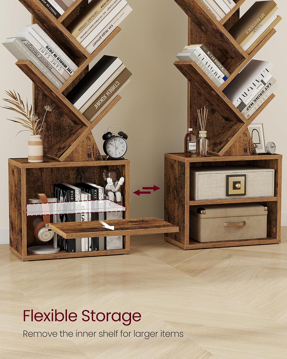 Detalle de VASAGLE CUSTOS Collection Tree-Shaped Bookcase, 2 Shelves, Vintage Brown