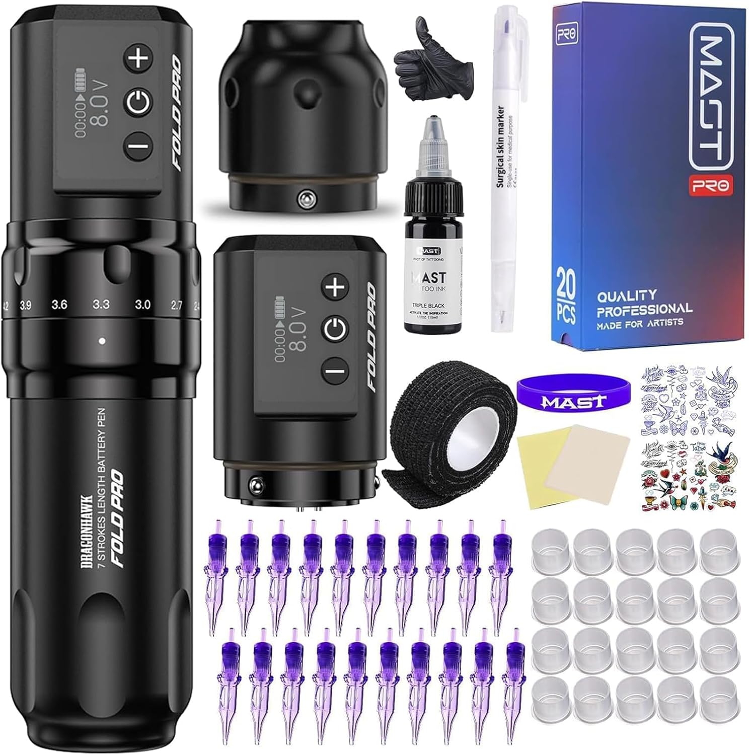 Detalle 2 de Dragonhawk Fold Pro Wireless Tattoo Maschine Pen – Stilo, Potenza e Versatilità