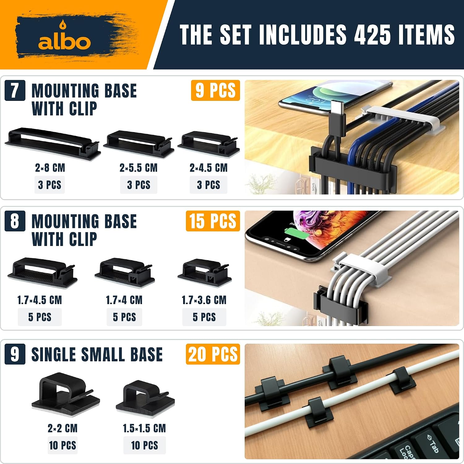 Thumbnail 3 de Albo CableManagement425mn Cable Management Kit, 425-Piece Black Set