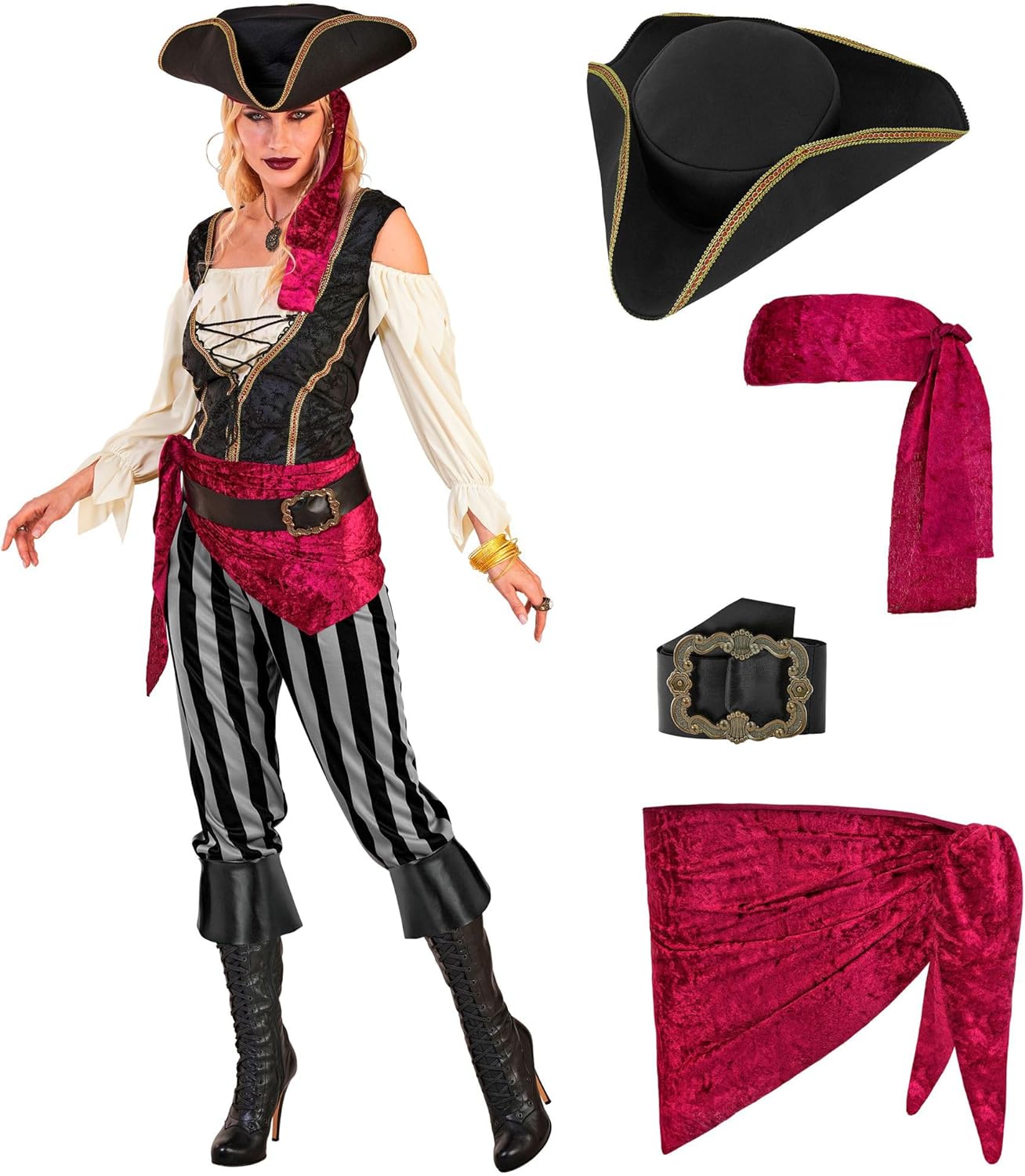 Thumbnail 1 de W WIDMANN MILANO Party Fashion Piratin Kostüm für Damen – 6-teiliges Set mit Accessoires für Halloween & Karneval