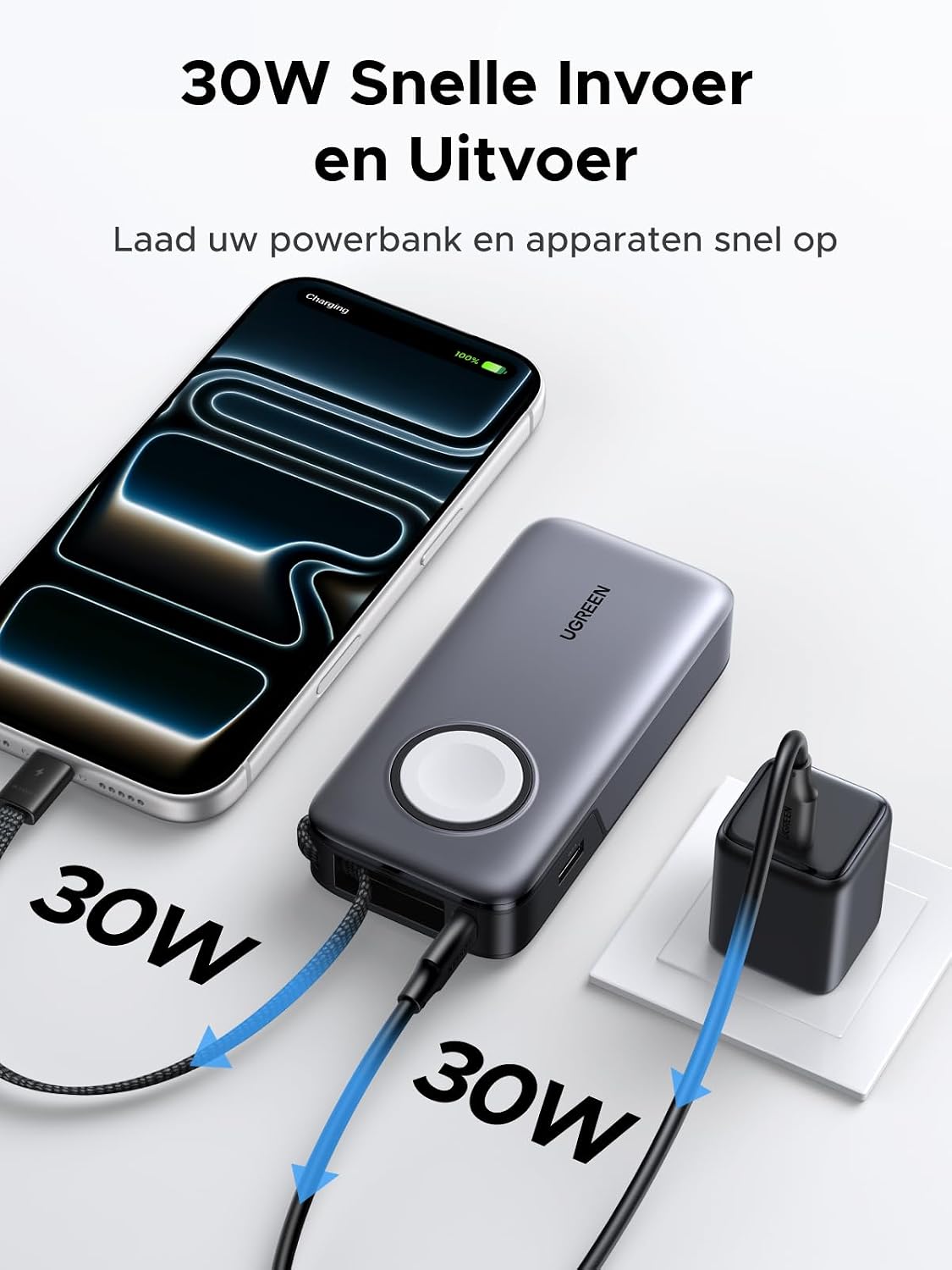 Thumbnail 3 de UGREEN Nexode 55434 powerbank 10.000 mAh met 30W USB-C en iWatch-lader