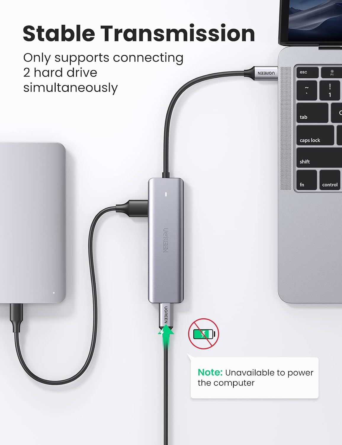 Detalle de UGREEN USB 3.0 USB-C Hub, 4 USB-A Ports, 5Gbps, 0.5 ft Cable