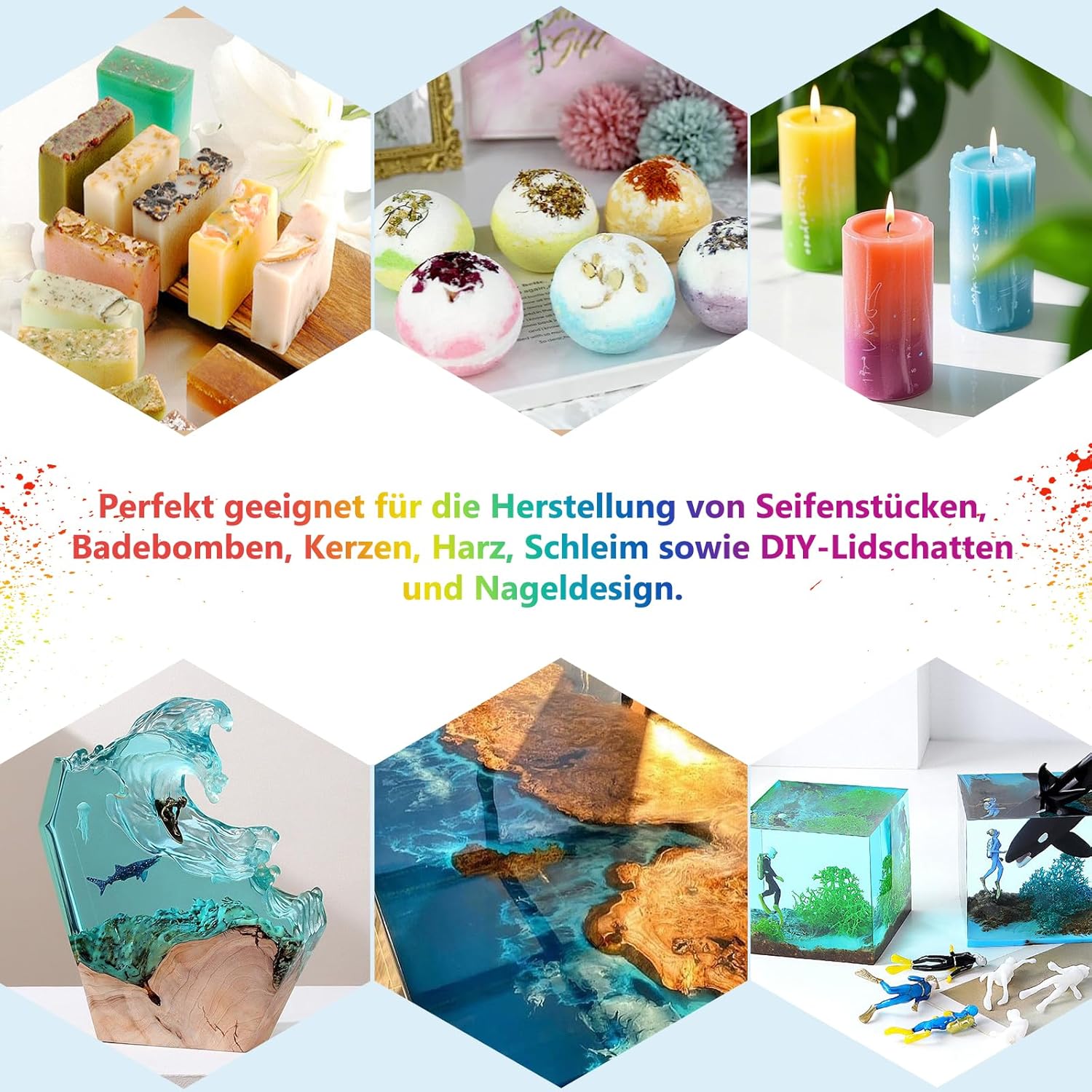 Thumbnail 5 de DEWEL Epoxidharz-Mica Pulver, 15 Farben (je ca. 10 g) Perlglanz – Metallische Pigmente für Resin, Seife & mehr
