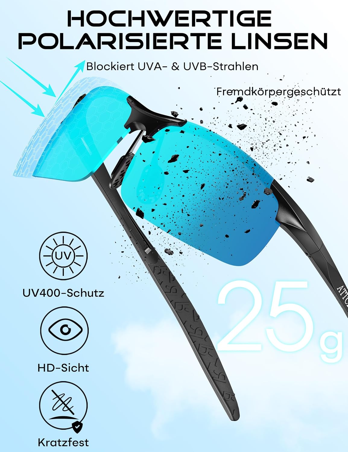 Detalle 2 de ATTCL Herren-Sonnenbrille polarisiert für Sport – UV400, leichter Wrap-Around-Alu-Mg-Rahmen
