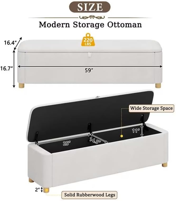 Thumbnail 2 de Merax Queen Upholstered Platform Bed with Storage Bench, Cream Velvet
