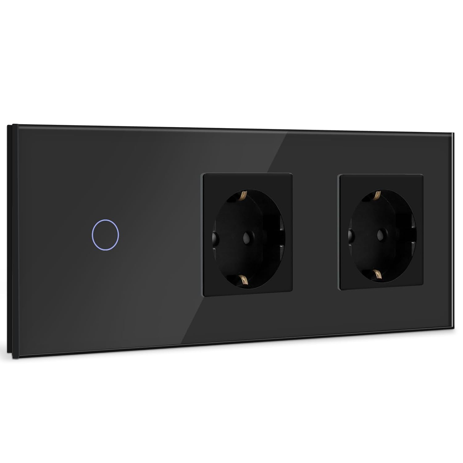 Detalle de BSEED FK86TS11 touch-wandschakelaar met dubbel stopcontact en gehard glas