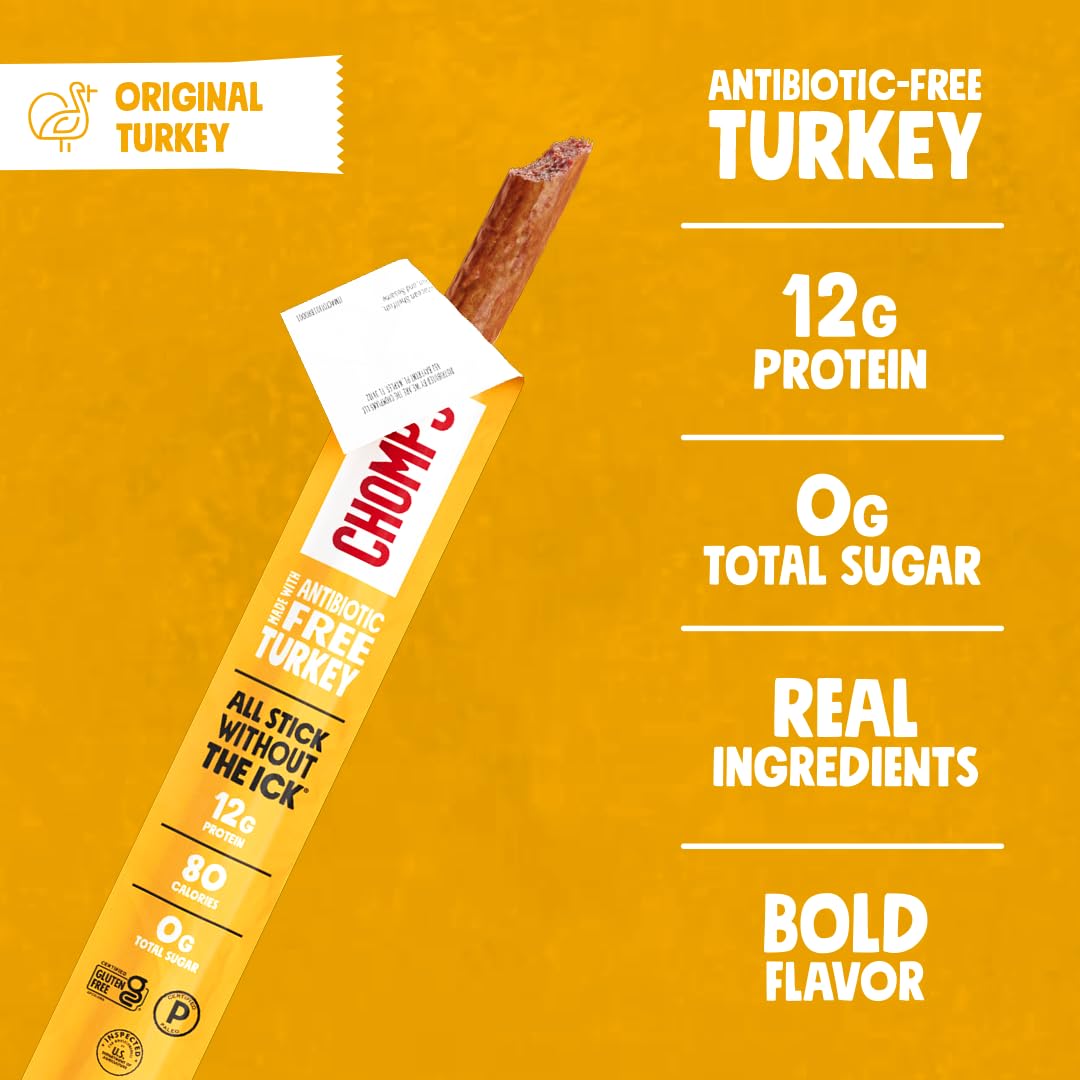 Detalle de Chomps Original Turkey Protein Snack Sticks, 12g Protein, Zero Sugar