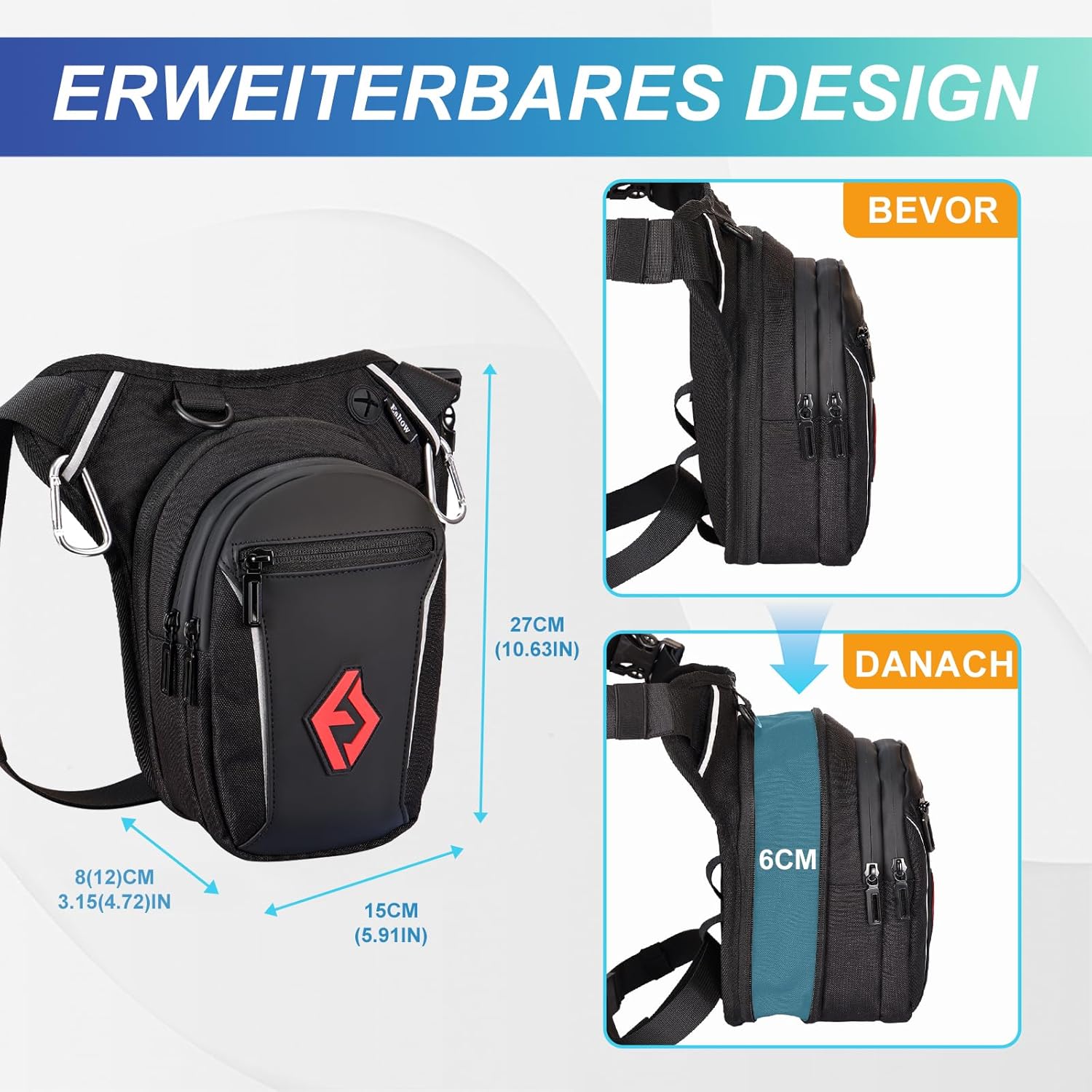 Thumbnail 2 de Eshow Beintasche Motorrad – Erweiterbare Oberschenkeltasche mit verstellbarem Beinriemen und Reflektor