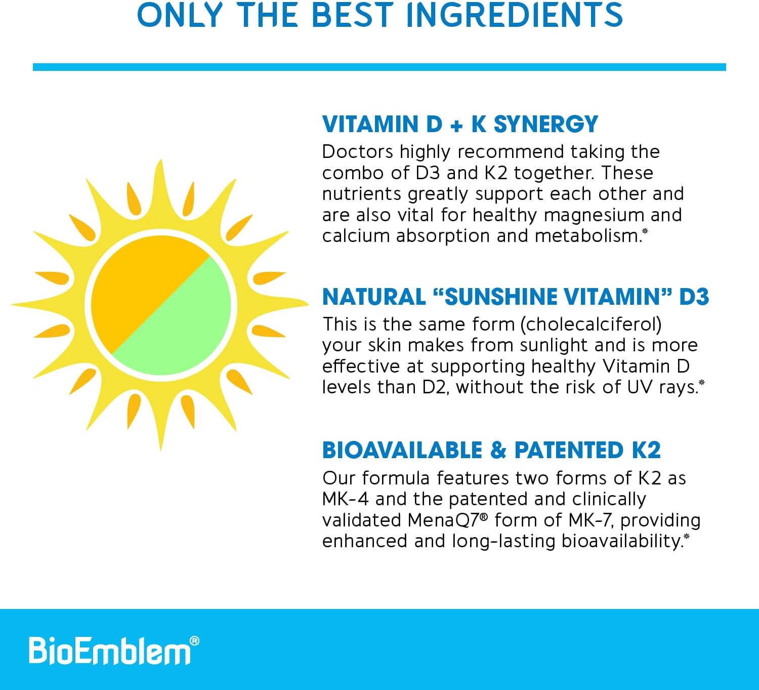 Detalle de BioEmblem Vitamin D3 K2 Capsules, 5,000 IU