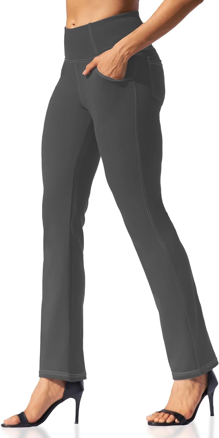 Detalle de VOOVEEYA Women's High-Waisted Straight-Leg Yoga Leggings with Deep Pockets