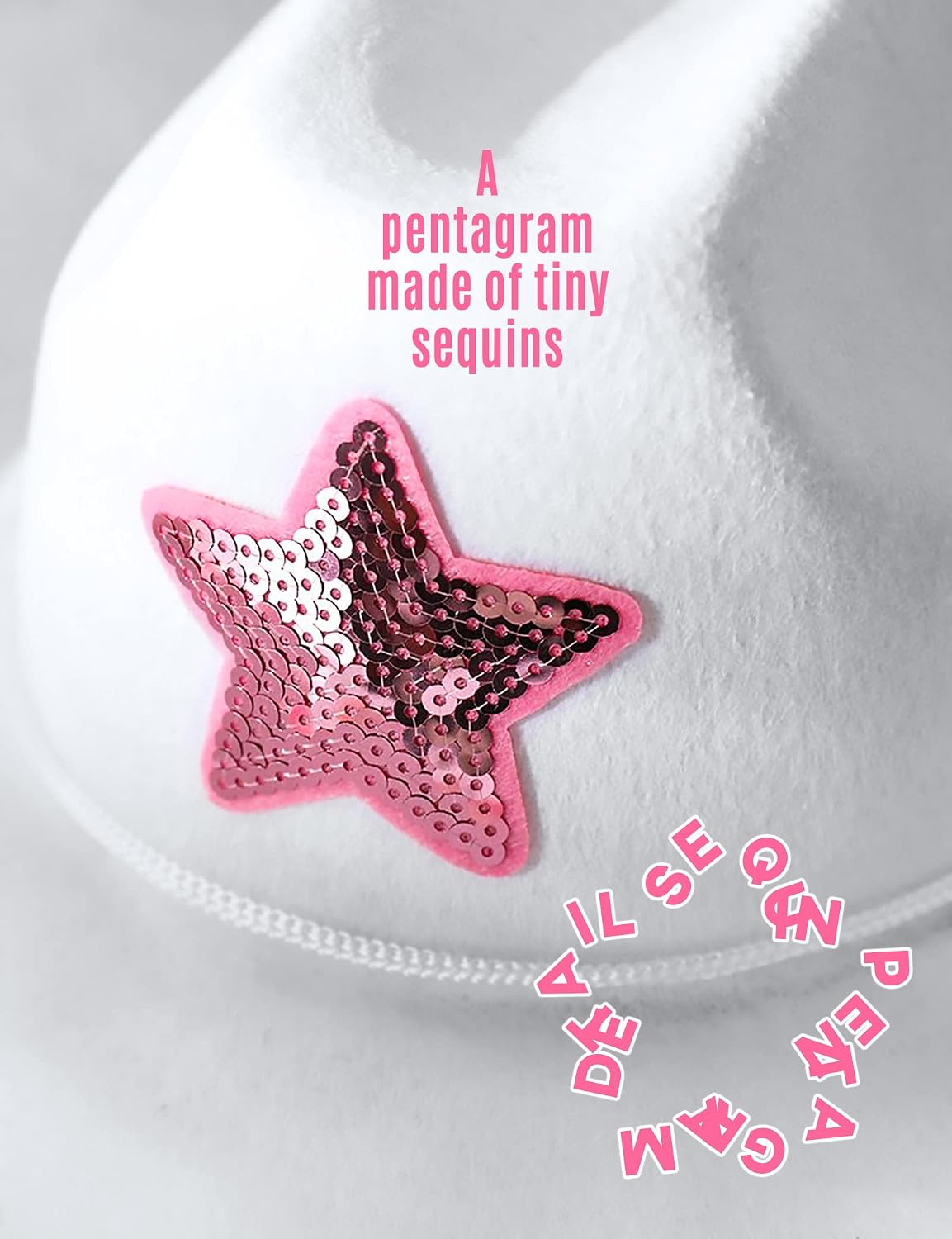 Detalle de db11 Pink Cowboy Hat with Sequins and Heart Glasses (White & Pink) – A Fun Party Accessory