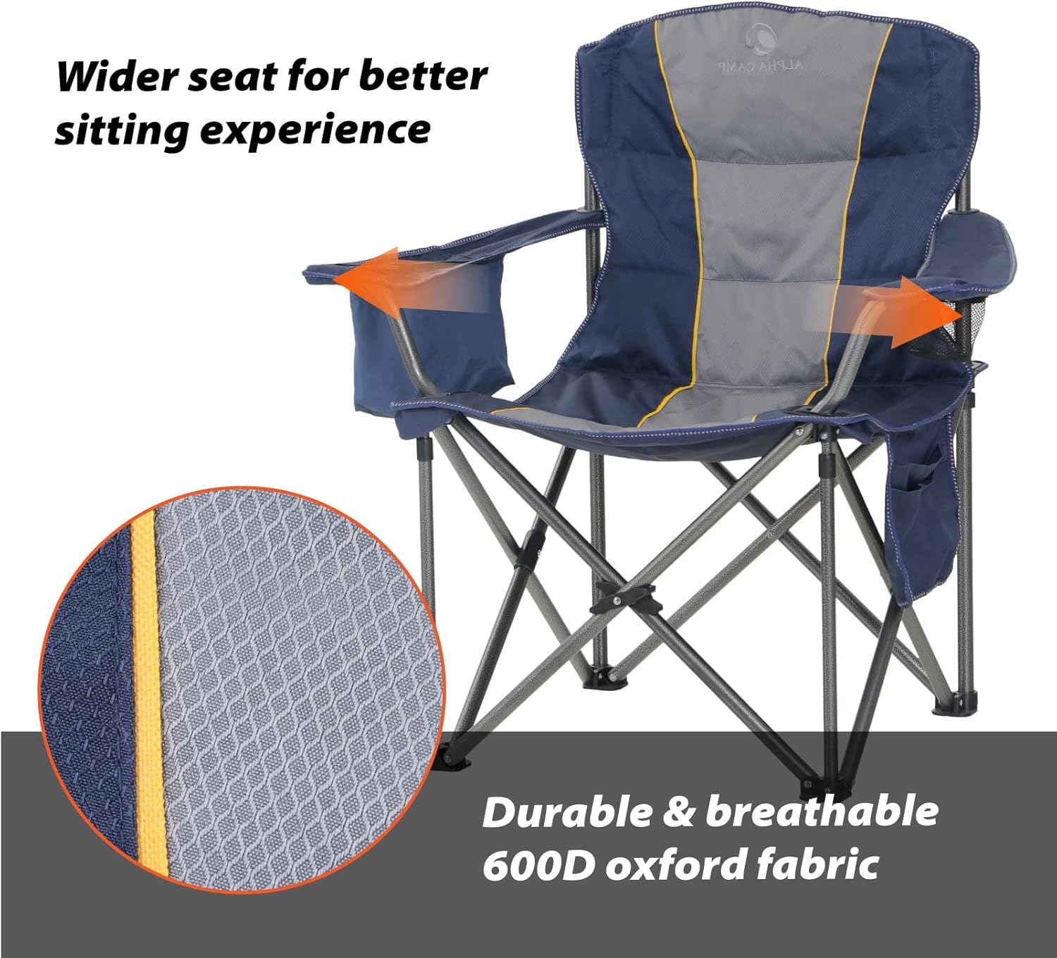 Thumbnail 4 de ALPHA CAMP Oversized Folding Camping Chair (Heavy Duty, 450 LBS) with Cooler Bag, Side Pocket & Cup Holder