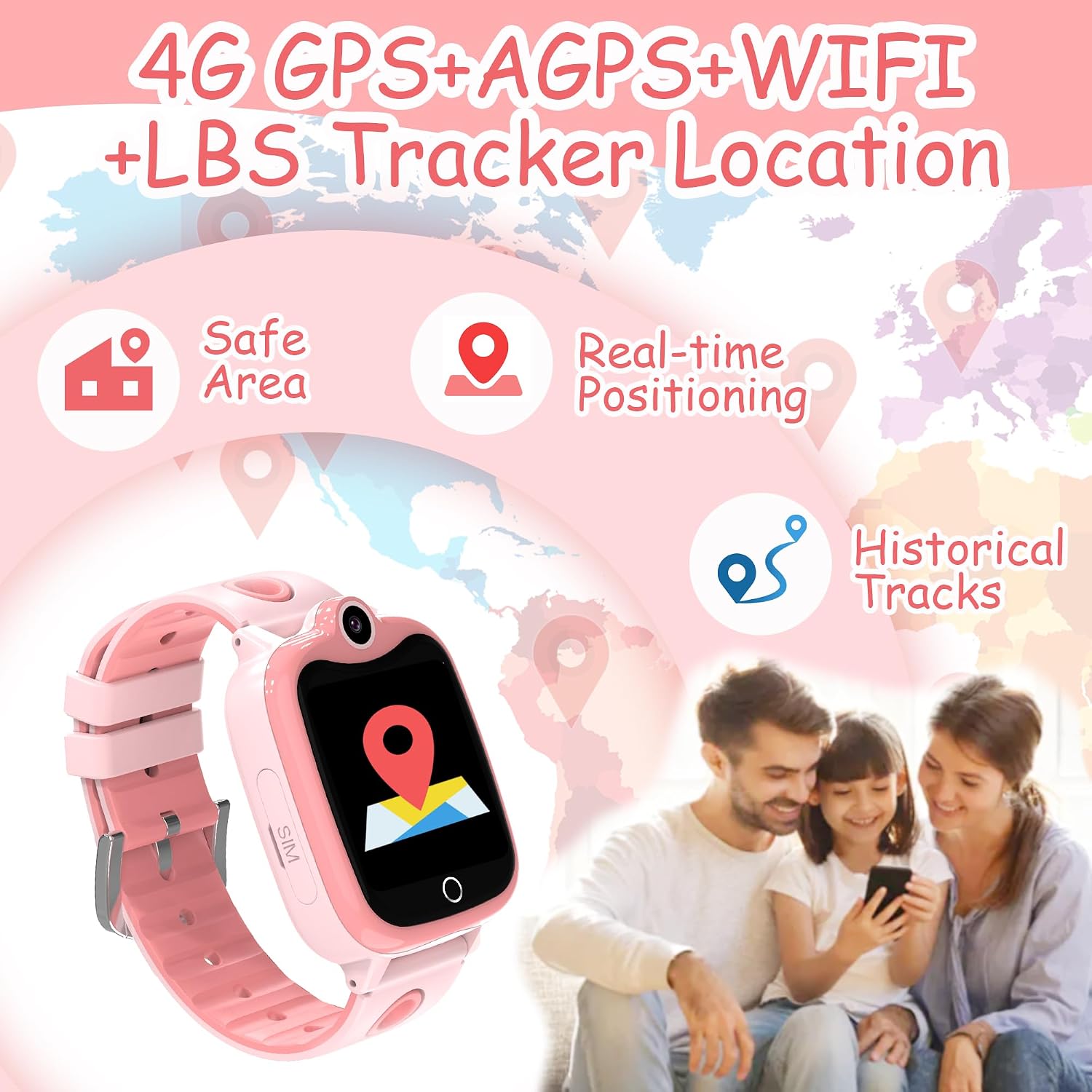 Thumbnail 1 de ELEJAFE 4G GPS Kids Smart Watch – Pink