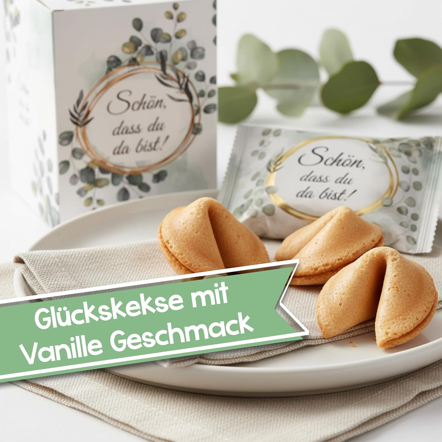 Thumbnail 6 de FOOD crew 12x Glückskekse „Schön dass du da bist“ – einzeln verpackt, vegan (Gastgeschenk Hochzeit & Kommunion)