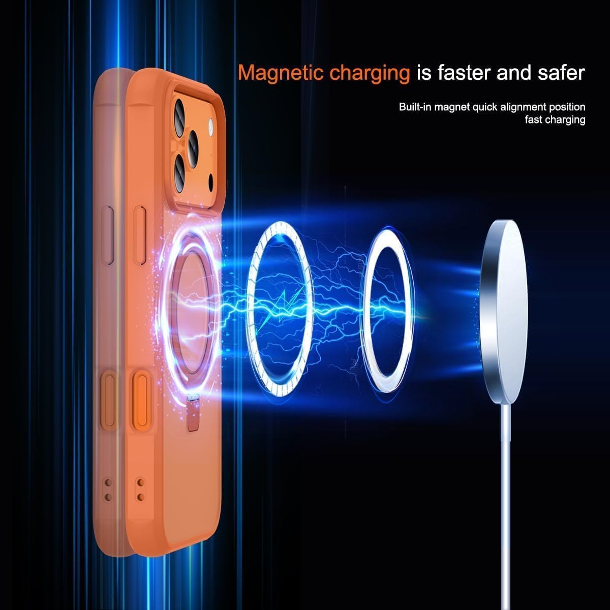 Thumbnail 2 de CHAOFEnG Magnetic Case for iPhone 17 Pro with Stand — Military-Grade Protection, Built-in Magnets, and Ring Kickstand (Cosmic Orange, Translucent Back)
