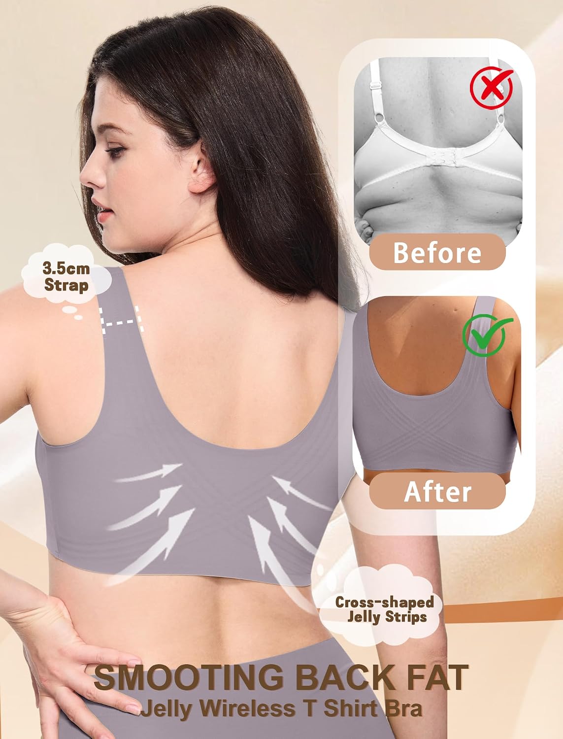 Detalle de Jelly Wireless Bra Plus Size Supportive Seamless Full Coverage Push Up No Underwire T-Shirt Bra