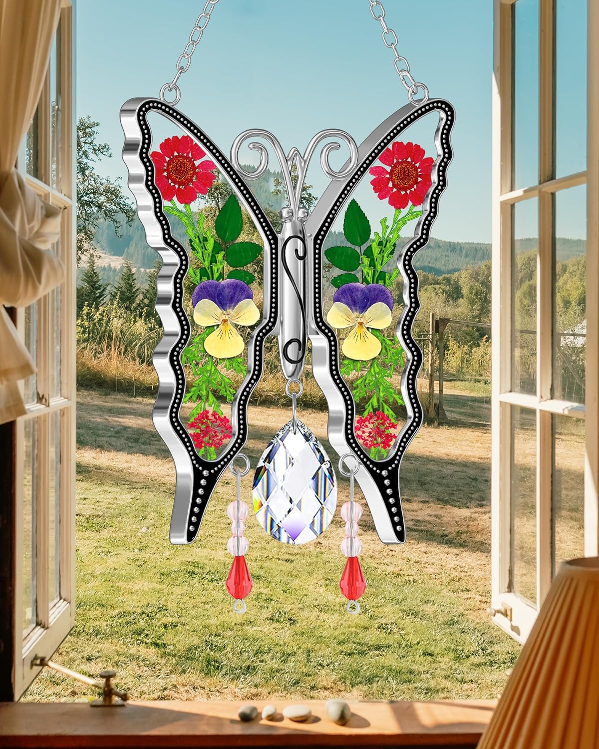 Detalle 1 de KY&BOSAM Crystal Butterfly Stained Glass Suncatcher 🪄